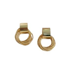 Gold Plated Textured Ring Drop Hoop Earrings